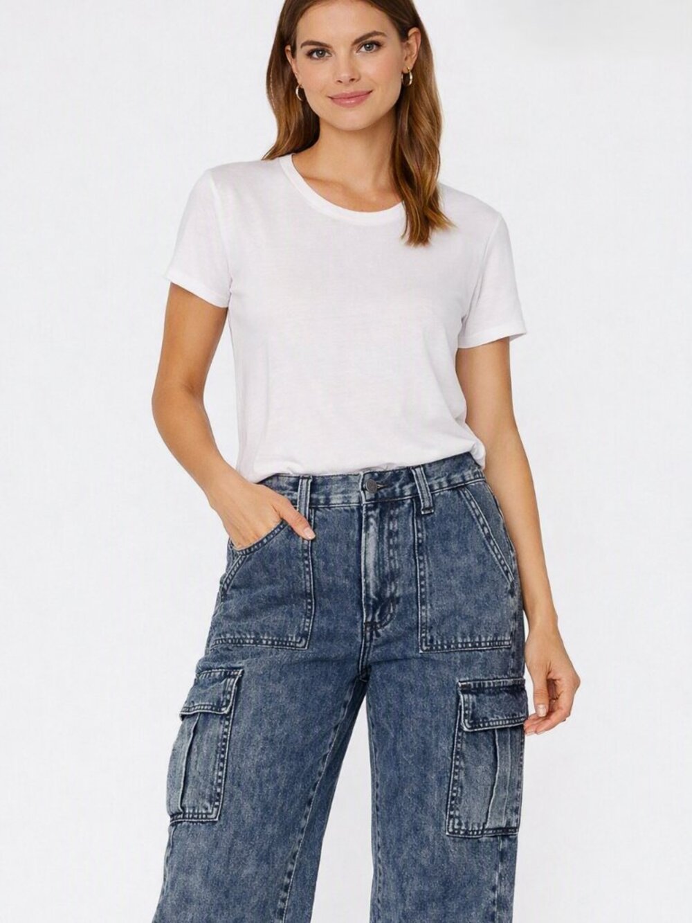 Forever 21 High-Rise Wide-Leg Denim Cargo Pants